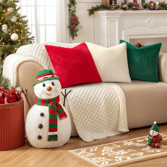 Pallene Faux Fur Plush Christmas Throw Pillow Covers 20x20 Set of 2, Soft Fluffy Couch Pillow Covers for Living Room, Red