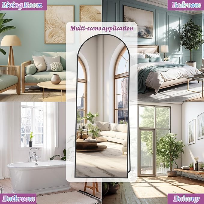 Full Length Mirror, 57"x19" Arched Floor Mirror Freestanding, Floor Standing Full Body Mirror with Stand for Bedroom, Hanging Mounted for Living Room Cloakroom, Black