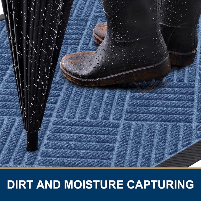 Smiry Front Door Mat Outside Entrance, Heavy Duty Outdoor Indoor Mat, Natural Rubber Doormat, Non Slip, Trap Dirt and Moisture, Easy Clean, Low Profile Patio Porch Entryway Mat, 47x32, Blue