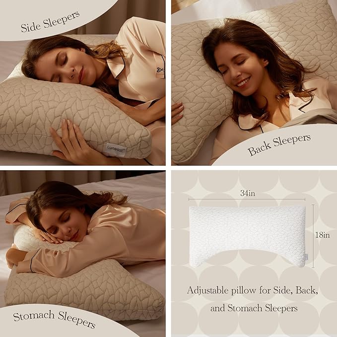 Luneast Memory Foam Pillows for Sleeping Adjustable Breathable Bed Pillow for Side, Back, and Stomach Sleepers Washable Pillow Cover Stardust King Size 18x34IN