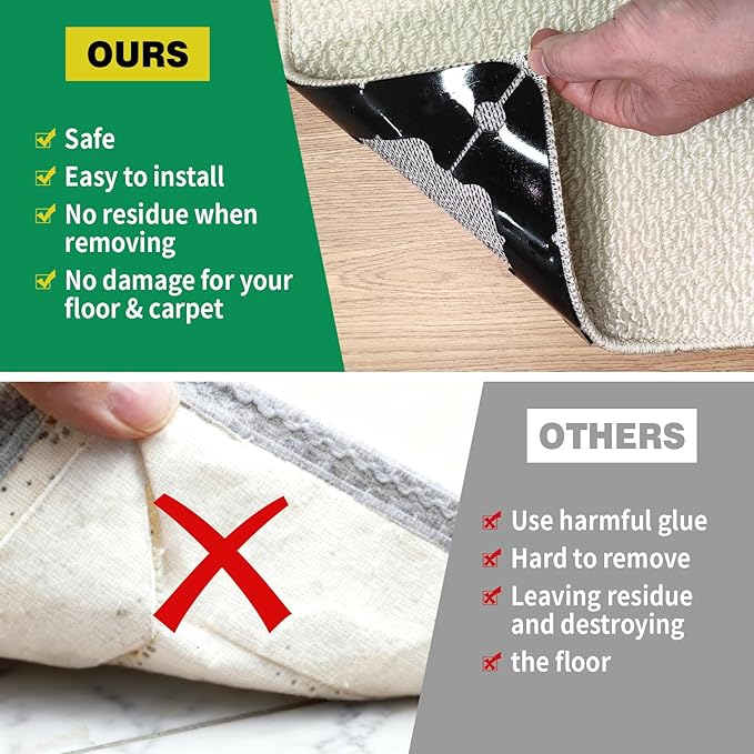 32 PCS Carpet Tape,Non Slip Carpet Pads for Area Rugs on Hardwood Floors,Laminate,Tile,LVP Floors,Reusable and Removable Rug Corner Pads with No Residue