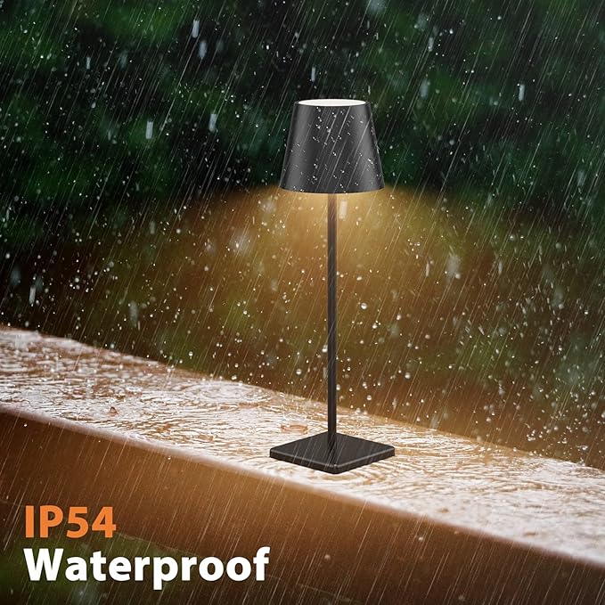 2 Pack Cordless LED Table Lamp Black, 5500mAh Battery Powered Table Light, 3 Color Temperatures Stepless Dimmable Rechargeable Table Lamps for Outdoor Restaurant Bedroom