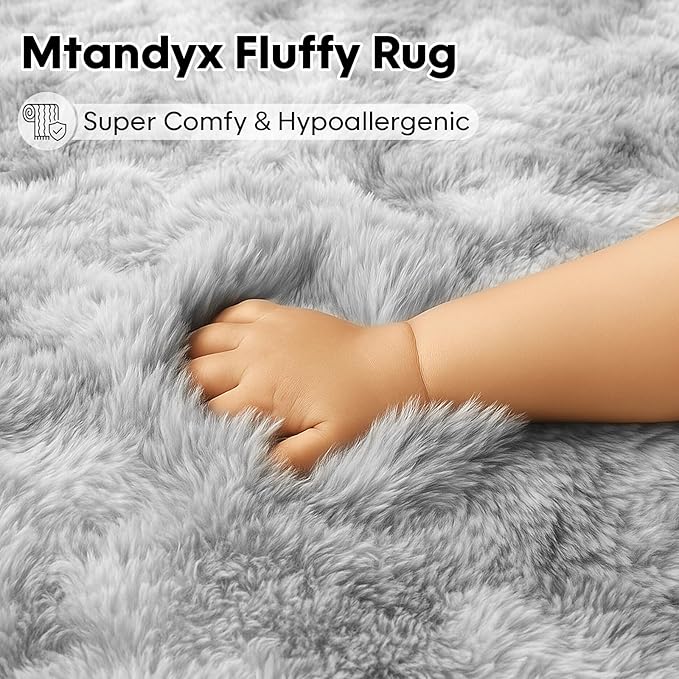 Mtandyx 8x10 Area Rugs Living Room, Large Plush Fluffy Bedroom Carpet, Non-Slip Upgraded Indoor Thick Soft Rug, Modern Plush Carpet Suitable for Kids Home Decor Aesthetics Dorm, Dark Grey.