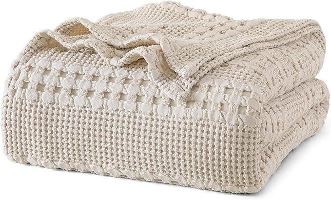 PHF 100% Cotton Waffle Weave Blanket Twin Size for Bed, Soft Lightweight & Breathable, All-Season Comfort, 300 GSM Luxury Aesthetic Blanket for Home Decor, 66"x90", Oatmeal