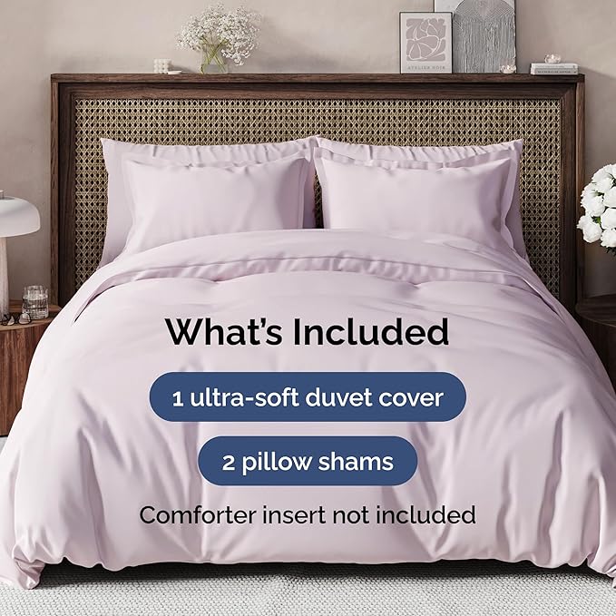 Duvet Cover Full Size Set - Extra Soft Full Size Duvet Cover 80 x 90 with 2 Pillow Shams - Hotel Luxury Easy Care & Fade Free w/Zipper Closures & Ties - Comfy Breathable Bedding Set (Light Lavender)