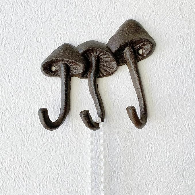 Rustic Mushroom-Shaped Decorative Wall Hook Rack Hangers for Hanging Clothes, Coats, Towels, Keys, and Hats, 1 Pack Antique Cast Iron Mounted Wall Hooks