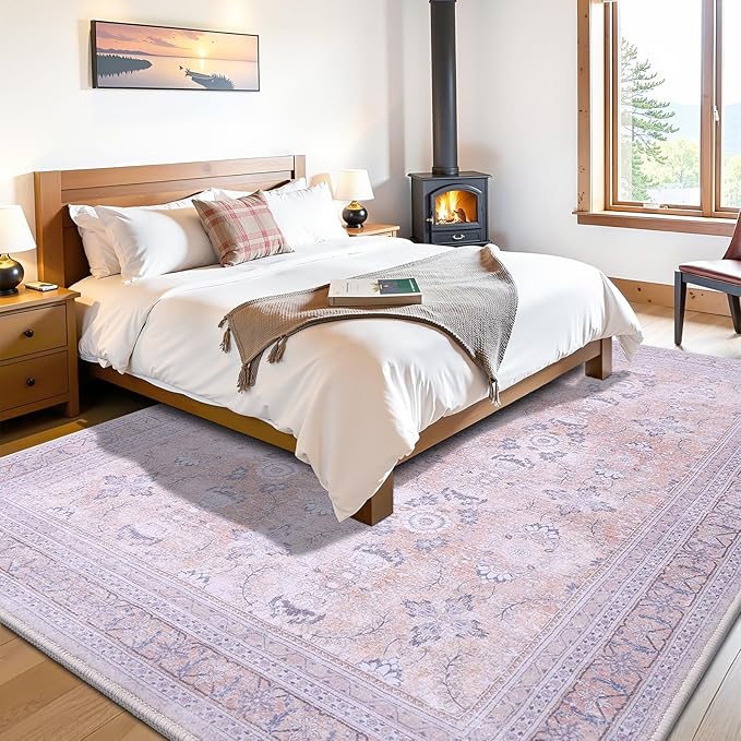 Vanmoos 5x7 Area Rugs for Living Room, Bedroom - Machine Washable, Non-Slip Bedside Rug, Large Soft Floor Carpet for Office, Dining Room, Farmhouse and Home Decor, Urban Luxe/Cream