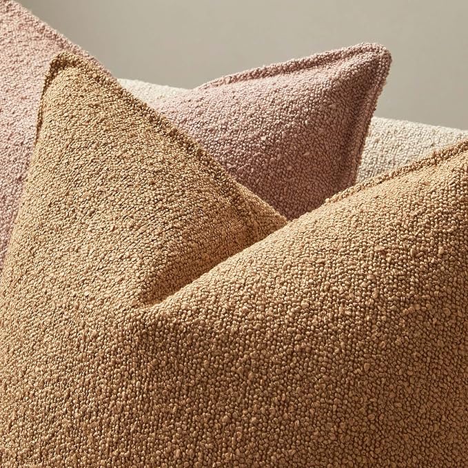 JUSPURBET 16x24 Pillow Covers Set of 2 Decorative Throw Pillow Covers Case for Couch Sofa Bed Soft Boucle Textured Lumbar Cushion Covers with Hidden Zipper for Home Decor Living Room,Camel