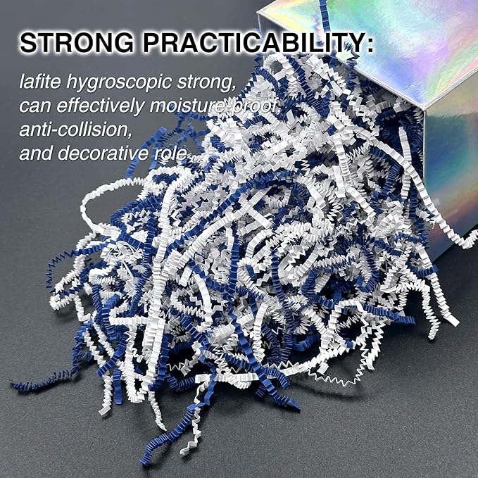 2LB Crinkle Cut Paper Shred Filler for Bag Gift Box Basket Paper Shreded Stuffing Decoration for Valentine's Day Holiday Party (Blue&White)