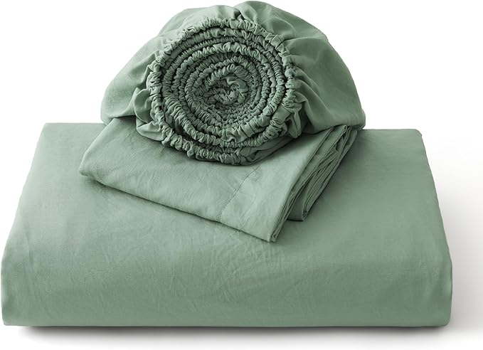 Bedsure Duvet Cover Queen Size with Fitted Sheet - 4 Pieces Prewashed Cotton-Like Extra Soft Bedding Set, Includes 1 Duvet Cover 90x90 Inches, 2 Pillow Shams, 1 Fitted Sheet, Sage Green