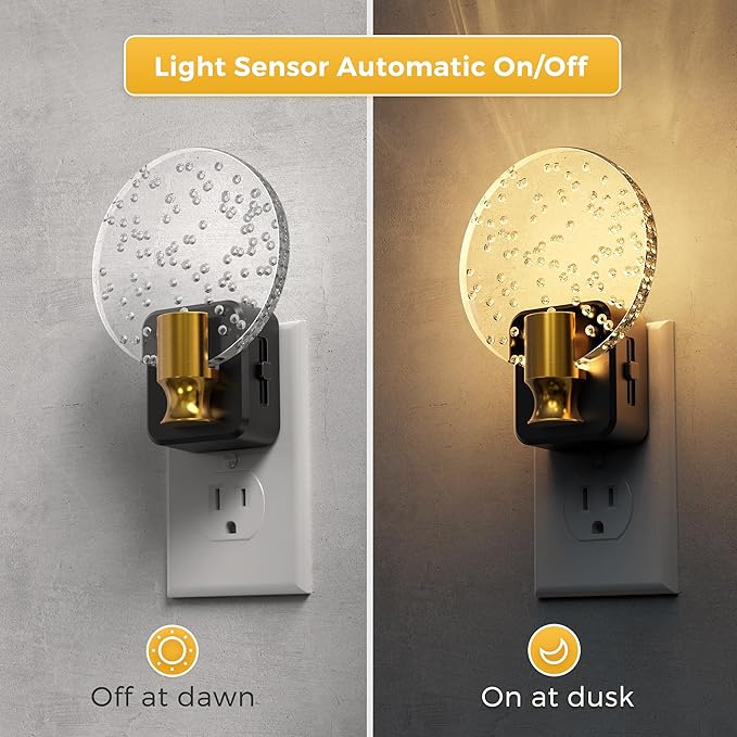 L LOHAS LED Night Lights Plug into Wall, Dusk to Dawn Sensor, 3000K Soft White LED, 180° Rotating Acrylic Bubble Nightlight, 0-100lm Adjustable Brightness, 2-Pack for Bedroom, Bathroom, Hallway