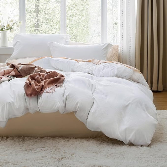Bedsure California King Duvet Cover Only - Prewashed Cotton-Like Extra Soft All Season Bedding, Includes 1 Cal King Duvet Cover 104x98 Inches with Zipper Closure, White, Comforter Not Included