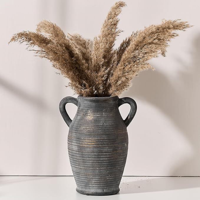 Emotionally Grounded Vase, Vaseking Large Ceramic Rustic Vase with 2 Handles, 9.8 inch Minimalist Decorative Farmhouse Tall Vases for Home Decor, Living Room, Enterway, Table Decoration, Bronze