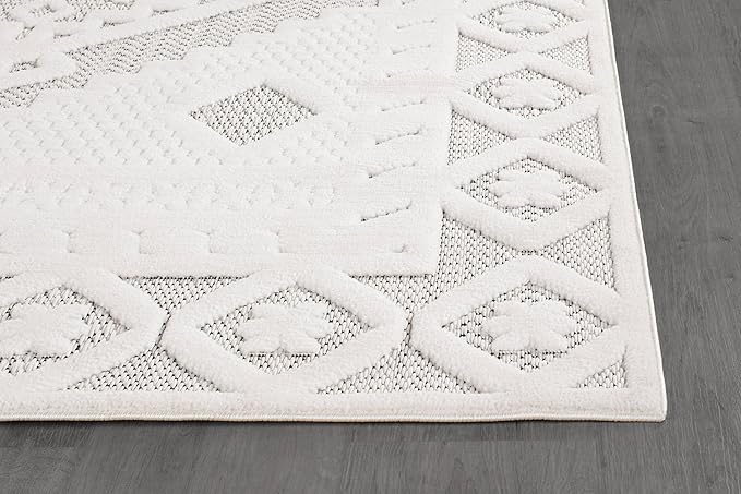 Luul Home Modern Micro Loop Indoor Area Rugs for Living Room Bedroom Kitchen Geometric Trellis White 5x7 Luxury Durable Low and High Pile Non-Shedding Stain Resistant Soft Area Carpet 5 x 7