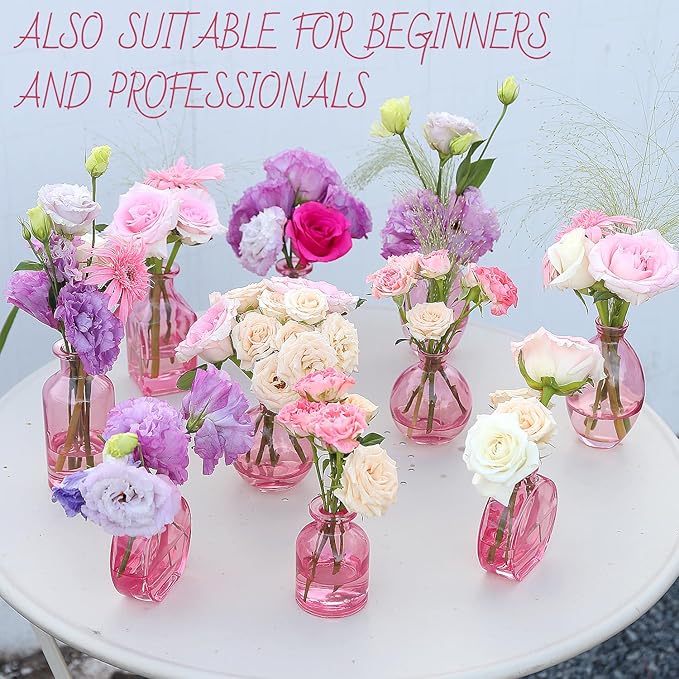 Pink Vase, Bud Vases Set of 24, Small Pink Glass Vases for Flowers Wedding Flower Vase in Bulk Modern Glass Bud Vase for Decor Home Centerpieces Table Flower Decor