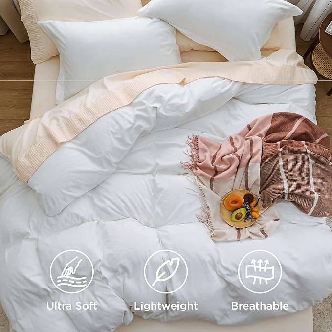 Bedsure Duvet Cover King Size Only - Prewashed Cotton-Like Extra Soft All Season Bedding, Includes 1 Duvet Cover 104x90 Inches with Zipper Closure, White, Comforter Not Included