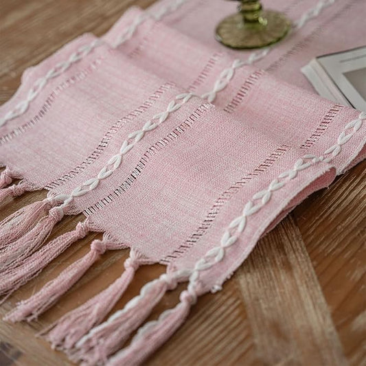 Niviy Pink Valentines Day Table Runner 72 Inches Long with Tassels - Gifts for Women, Birthday Table Decorations Linen Runners for Wedding Party Baby Shower Decor (Pink, 12"×72")