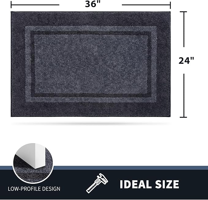 PURRUGS Dirt Trapping Door Mat 24" x 36", Non-Slip Machine Washable Entryway Rug, Entrance Mat, Indoor Front Door Mat, Super Absorbent Entry Rug for Muddy Shoes & Paws, Bluish Grey & Charcoal