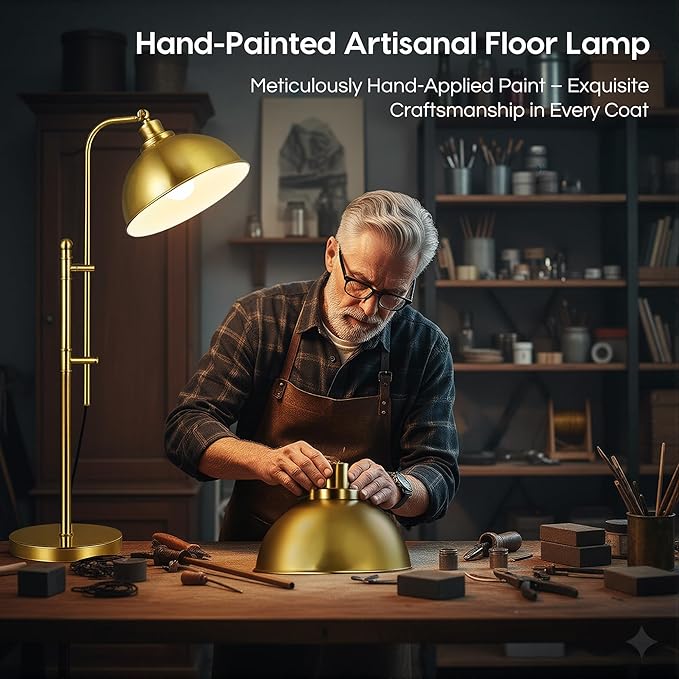 LANICHO Gold Floor Lamp, Industrial Modern Standing Lamp with Remote Control, 71" Height Adjustable, Finish Rustic Farmhouse Tall Reading Lamp for Bedroom, Over Couch Arched Reading Light