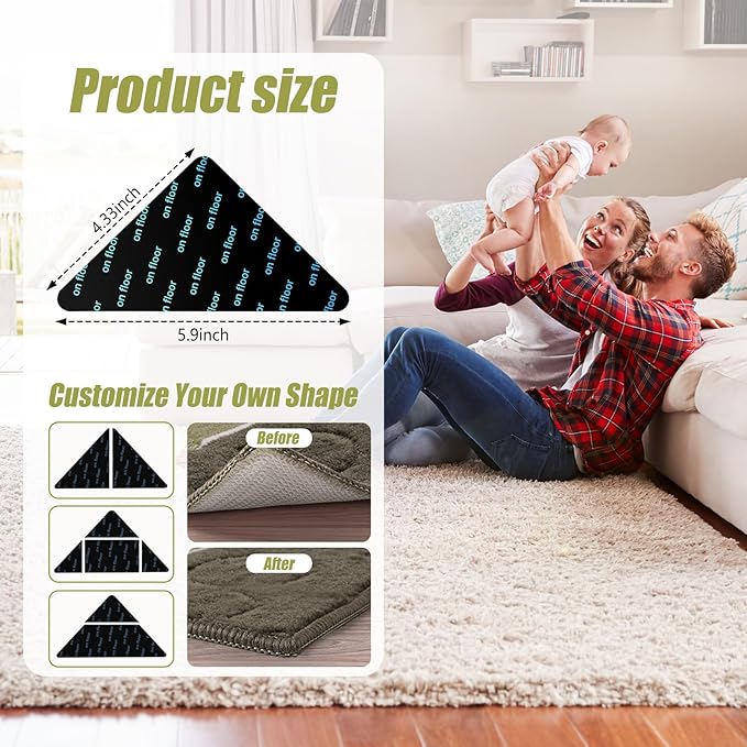 20 Pcs Rug Tape, Non Slip Carpet Tape for Hardwood Floors, Double-Sided Adhesive Rug Stickers Keep Corners Flat, No Residue/BPA-Free