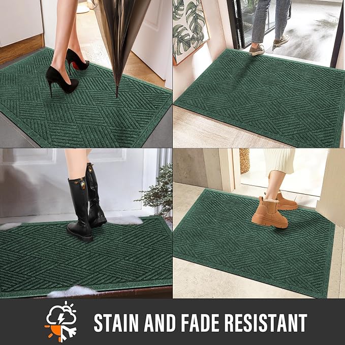 HIYARD Sturdy Front Door Mat, Absorbent Muddy Dirt Resist Welcome Door Mats Outdoor Indoor, Stain and Fade Resistant, Non-Slip Rubber Backing Low Profile Doormat for Entryway, 47×32, Green
