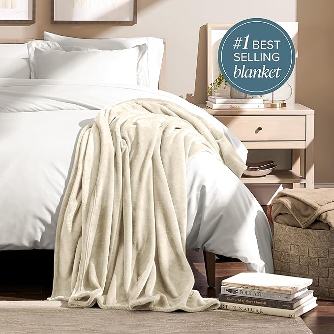 Bare Home Fleece Blanket - Throw Extra Long - Ultra-Soft Lightweight for Bed, Sofa, and Couch - Luxury Microplush - Cozy Warm Blanket (Throw XL, Oyster)