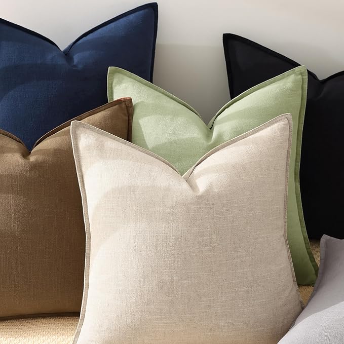 decorUhome Spring Decorative Linen Euro Sham Throw Pillow Covers 26x26 Inch Set of 2 Natural Beige Pillow Covers with Flange Edges Soft Farmhouse Boho Accent Pillow Cases for Couch Bed Living Room