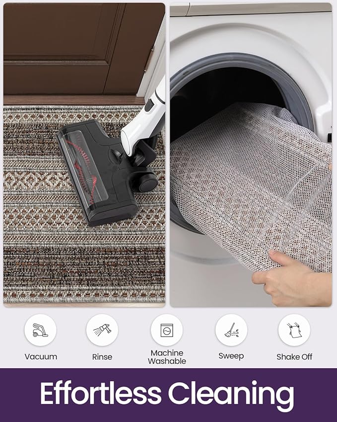 DEXI Dirt Trapper Door Mat, 31x48 Washable Doormat, Dirt Resistant and Absorbent, Easy Clean Low-Profile Floor Rugs for Entryway, Front Door, and Inside Entrance, Striped Brown