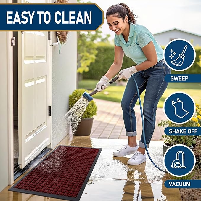 Smiry Front Door Mat Outside Entrance, Heavy Duty Natural Rubber Doormat, Non Slip, Trap Dirt and Moisture, Easy Clean, Low Profile Welcome Floor Mats for Indoor Outdoor Entry, 59x34 Inch, Red