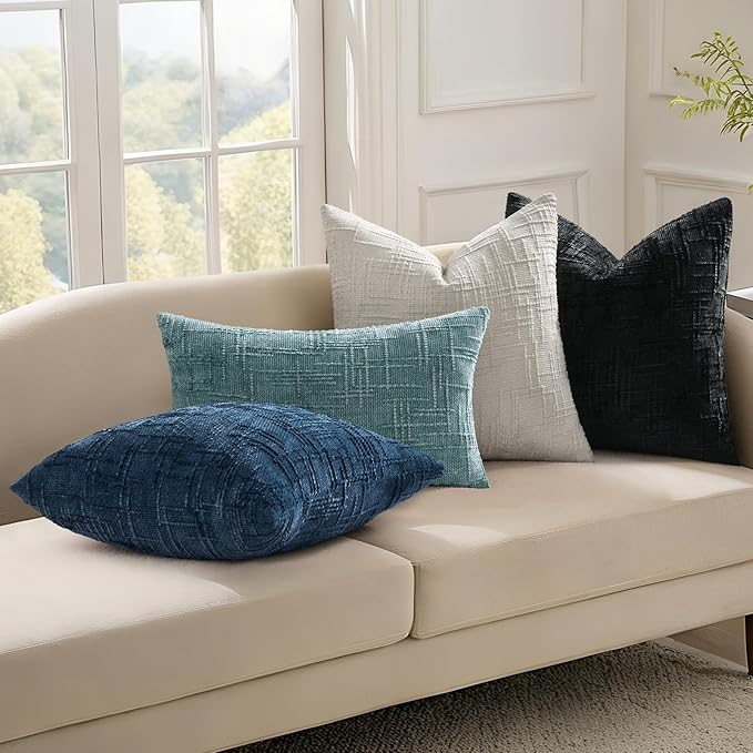 decorUhome Spring Teal Chenille Throw Pillow Covers 12x20 Set of 2 Textured Slubby Couch Pillow Covers Farmhouse Accent Modern Neutral Decorative Pillow Cases for Bed Sofa Living Room