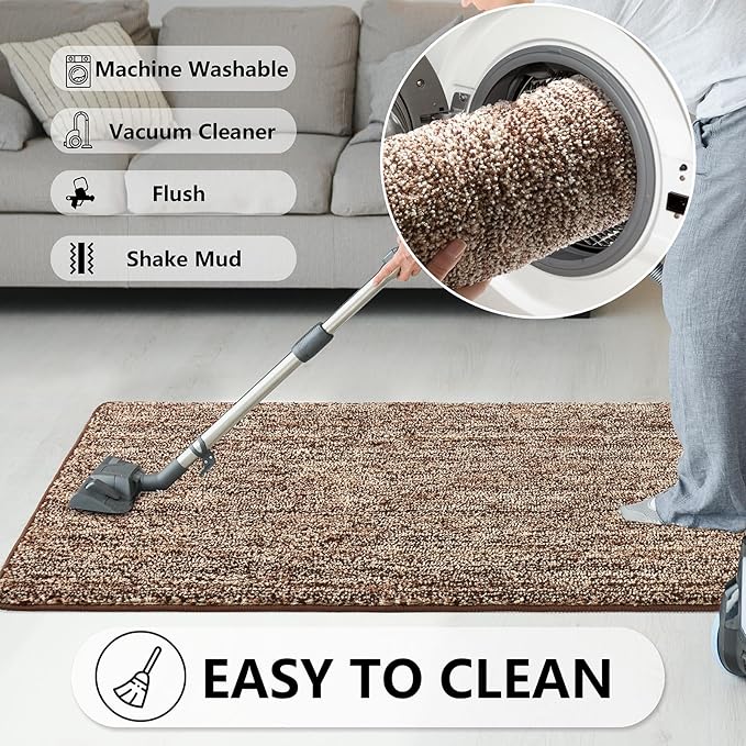 REFETONE Coffee/Brown Doormat, 24'x36', Indoor Non Slip Absorbent Rug for Entryway, Resist Dirt, Machine Washable, Low-Profile, Ideal for High-Traffic Areas, Housewarming Gift