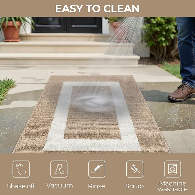 GRANNY SAYS Front Door Mat Outside Entrance, Door Mats for Entryway, Welcome Matt Non-Slip, Entryway Front Porch Mat Low Profile Resist Dirt Easy to Clean, 32"x20", Khaki