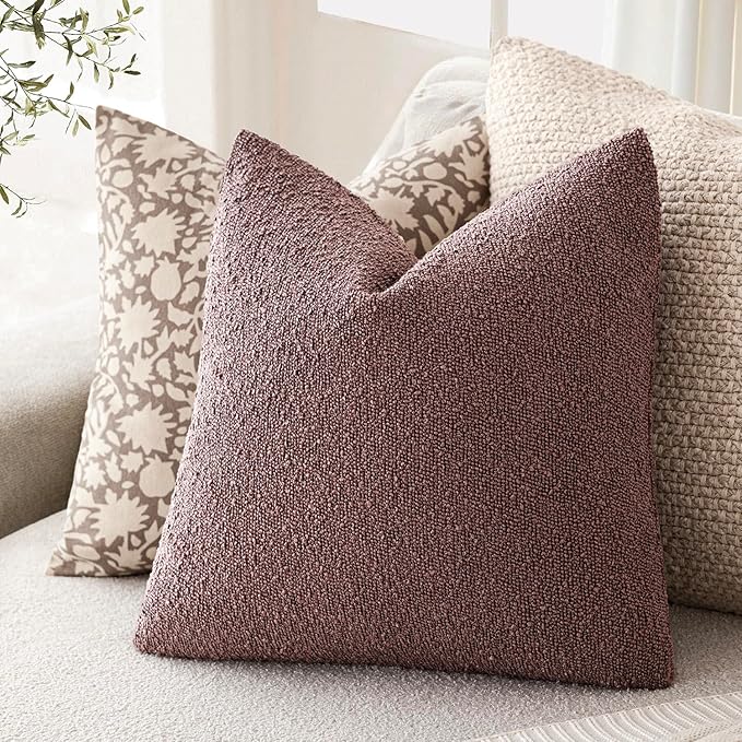 Foindtower Decorative Textured Boucle Throw Pillow Covers Accent Solid Pillow Cases Neutral Soft Cozy Couch Cushion Case for Chair Sofa Bedroom Living Room Home Decor 18x18 Inch,1PC,Dark Purple