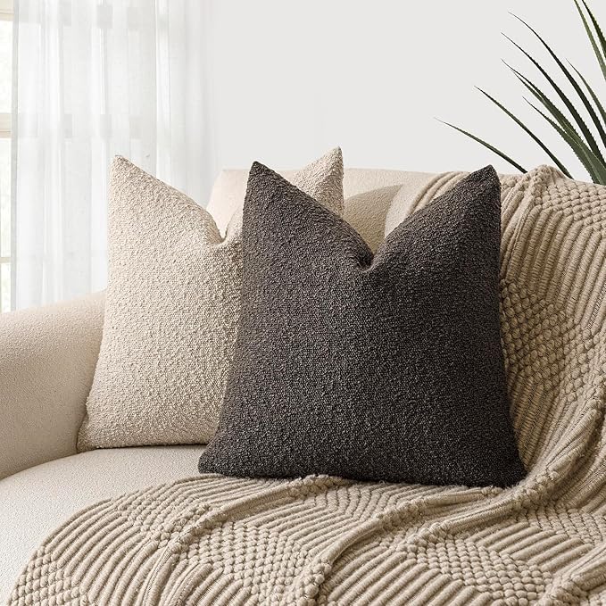 Foindtower Decorative Textured Boucle Throw Pillow Covers Accent Solid Pillow Cases Neutral Soft Cozy Couch Cushion Case for Chair Sofa Bedroom Living Room Home Decor 24 x 24 Inch,Dark Brown