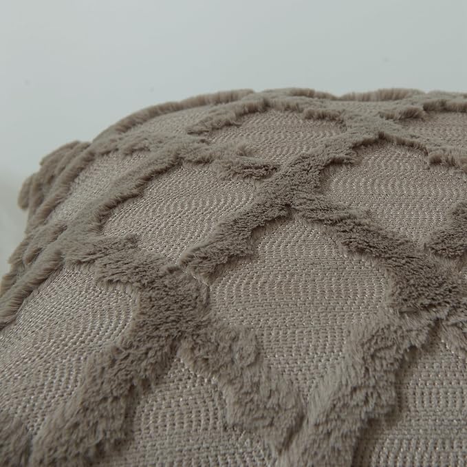 EMMTEEY Boho Pillow Covers 12X20 - Fluffy Stripe Single-Sided Embroidery with Soft Faux Fur, Boho Décor Pillow Case for Couch, Sofa Bedroom, Dark Brown