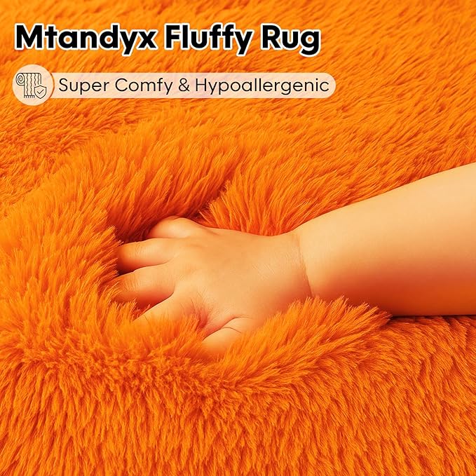 Mtandyx 8x10 Area Rugs Living Room, Large Plush Fluffy Bedroom Carpet, Non-Slip Upgraded Indoor Thick Soft Rug, Modern Plush Carpet Suitable for Kids Home Decor Aesthetics Dorm, Orange.