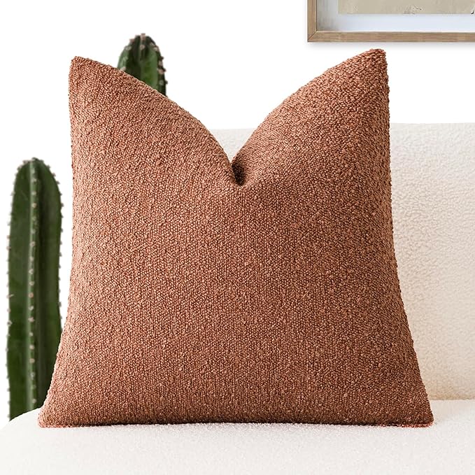 Foindtower Decorative Textured Boucle Throw Pillow Covers Accent Solid Pillow Cases Neutral Soft Cozy Couch Cushion Case for Chair Sofa Bedroom Living Room Home Decor 26x26 Inch,1PC,Burnt Orange Hazel
