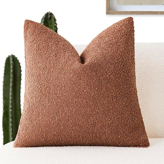 Foindtower Decorative Textured Boucle Throw Pillow Covers Accent Solid Pillow Cases Neutral Soft Cozy Couch Cushion Case for Chair Sofa Bedroom Living Room Home Decor 26x26 Inch,1PC,Burnt Orange Hazel
