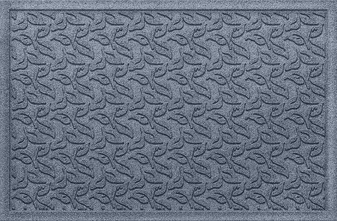 WaterHog Water Trapping Door Mat - Slip-Resistant Indoor/Outdoor Entrance Rug for Front Door, Entryways, Patios, Porch, Mudrooms, Hallway, Made in USA, Dogwood Leaf Collection, Bluestone, 2' x 3'