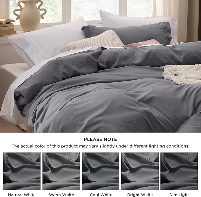 Bedsure Dark Grey Duvet Cover Queen Size Only - Prewashed Cotton-Like Extra Soft All Season Bedding, Includes 1 Duvet Cover 90x90 Inches with Zipper Closure, Comforter Not Included