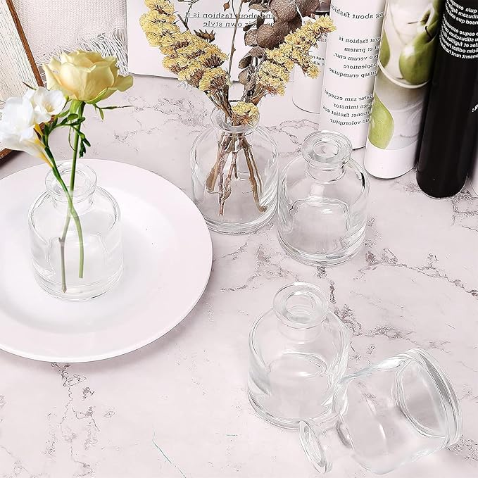 6 Pcs Bud Vases, 2 x 2.75 inch Clear Glass Bud Vase, Mini Flower Vases, Small Living Glass Vase Bulk for Flowers Centerpieces Home Table Decor Living Room Office Decor