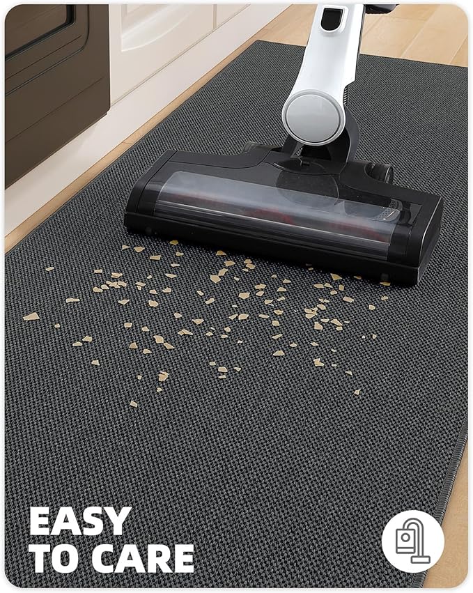 Color&Geometry Kitchen Rugs and Mats Non Slip Washable, Absorbent Woven Kitchen Runner Rug Easy to Clean Kitchen Floor Mats for in Front of Sink, Laundry Room, Hallway, 17”x71”, Dark Grey