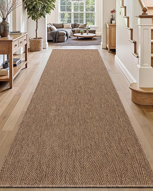 DEXI Hallway Runner Rug 3.3x10, Woven Braided Farmhouse Runner Carpet Indoor, Absorbent Thin Long Entryway Runners for Kitchen, Laundry Room, Patio Entrance, Brown