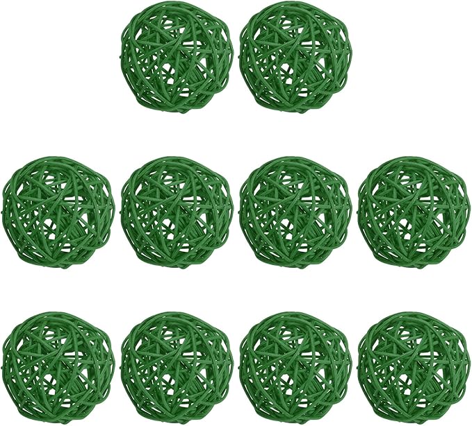 PATIKIL 3 Inch Wicker Rattan Balls, 10 Pcs Decorative Balls for Centerpiece Bowls Wedding Party Home Decor DIY Craft, Deep Green