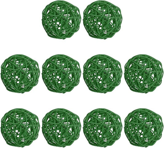 PATIKIL 3 Inch Wicker Rattan Balls, 10 Pcs Decorative Balls for Centerpiece Bowls Wedding Party Home Decor DIY Craft, Deep Green