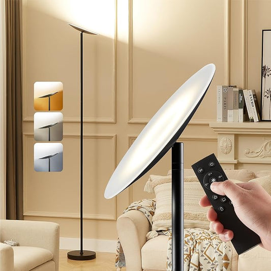 Slothology Skylight LED Floor Lamp, 3200LM, 71" Modern Torchiere in Zen Black, Stepless Dimming, Remote & Touch Control, Bright Light for Living Room or Bedroom, Weighted Base
