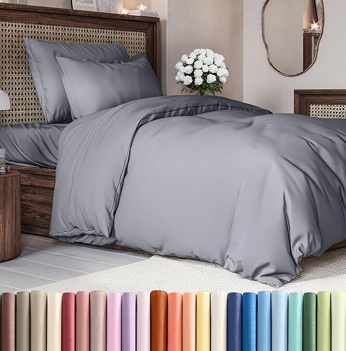 Duvet Cover Twin/Twin XL Size Set - Extra Soft Duvet Cover 68 x 90 with 1 Pillow Sham - Hotel Luxury, Easy Care and Fade Free with Zipper Closures & Ties - Comfy, Breathable Bedding Set (Steel Blue)