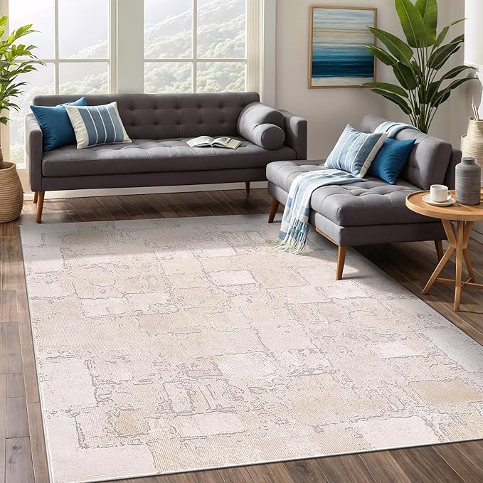 Beverly Rug Living Room Rug 5x7 Modern Luxury Ultra Soft Vintage Indoor Area Rugs for Kitchen Dining Room Stain Resistant Non Shedding Indoor Carpet Alfombras para Salas Modernas (5 x 7 Beige)