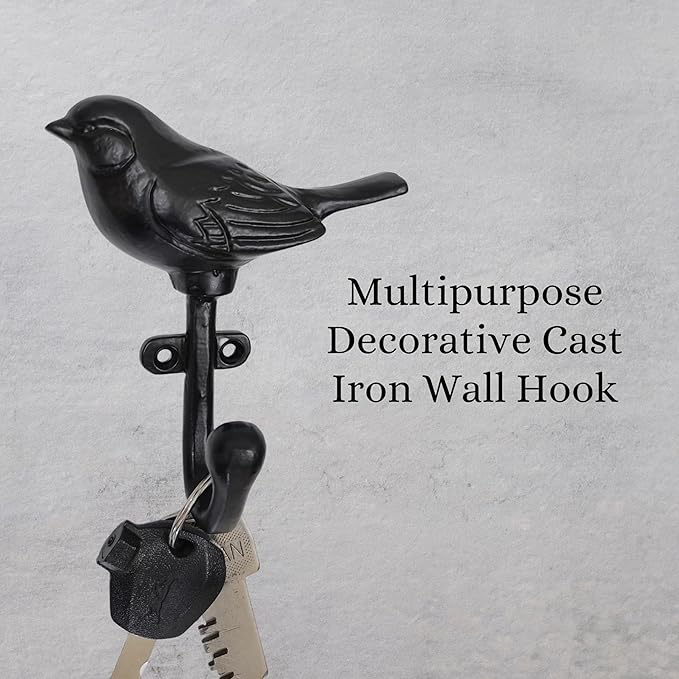 Set of 3 Cast Iron Bird Shape Coat Hooks Wall Art Decor-Bird Shape Hangers and Key Holder-Clothes Rack and Backpack Hanger-Coat Hooks Home Decor for Storage, Living Room, Hallway, Office