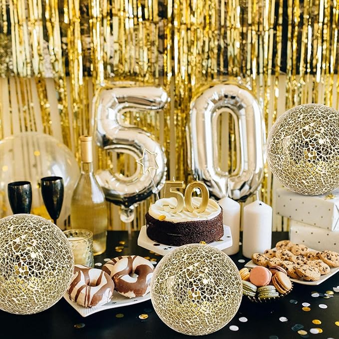 DomeStar 3PCS Decorative Balls, 4inch Mosaic Glass Orbs Centerpiece Balls Gold Orbs for Decorate Bowls Vases Tables Wedding Party